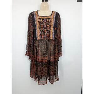 Anthropologie Akemi + Kin Long Sleeve Dress Women's L Beaded Boho Festival Sheer